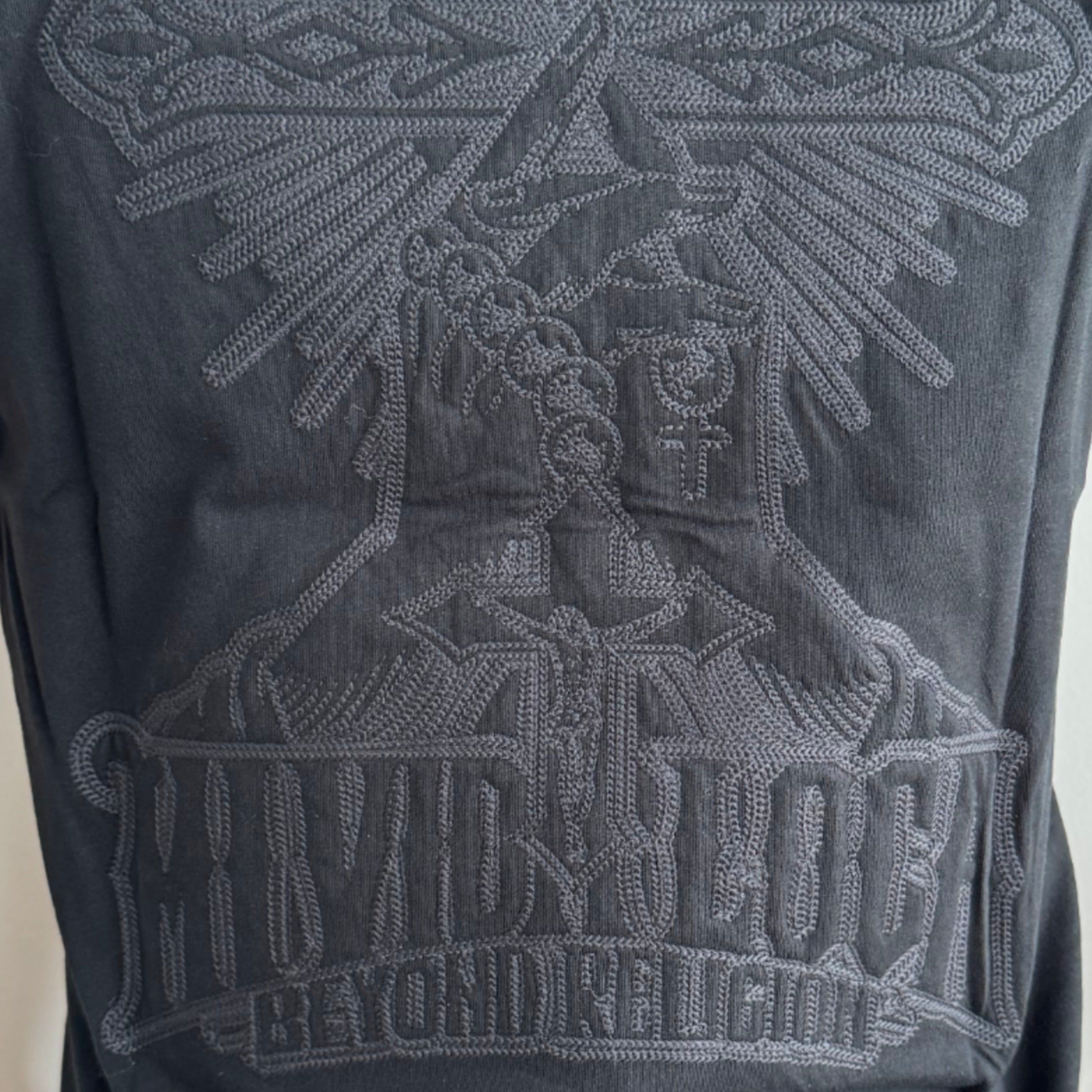 Футболка MVL Beyond religion - черная (СВОБОДНЫЙ КРОЙ)