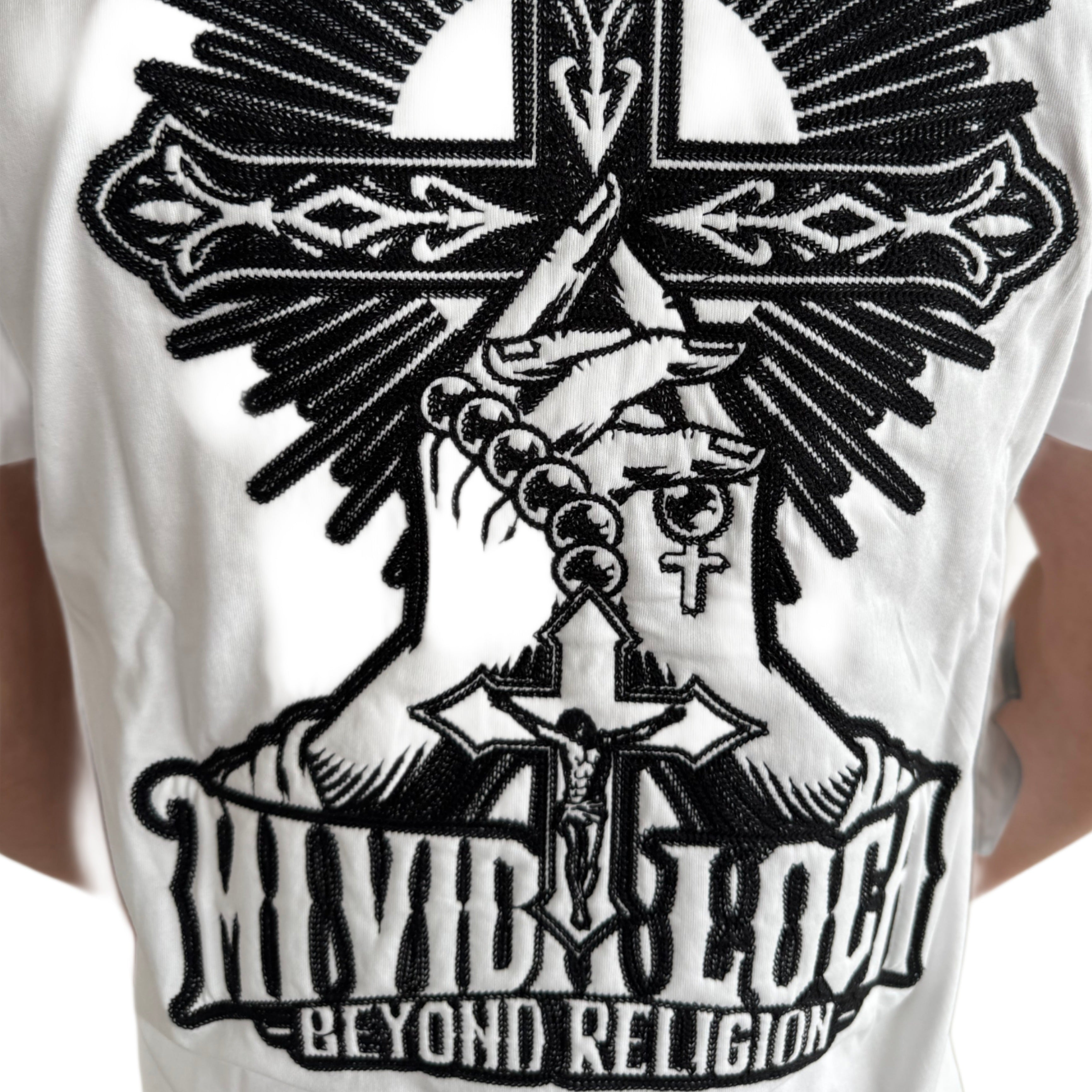 Футболка MVL Beyond religion - белая (СВОБОДНЫЙ КРОЙ)