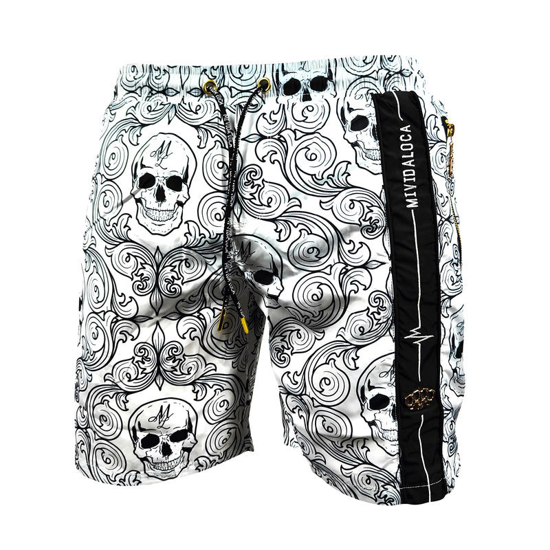 Pantalones cortos de natación MVL "Locura de calavera" - blancos